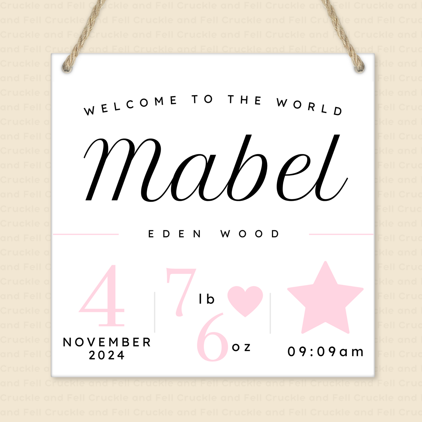 Personalised Welcome to the World Sign