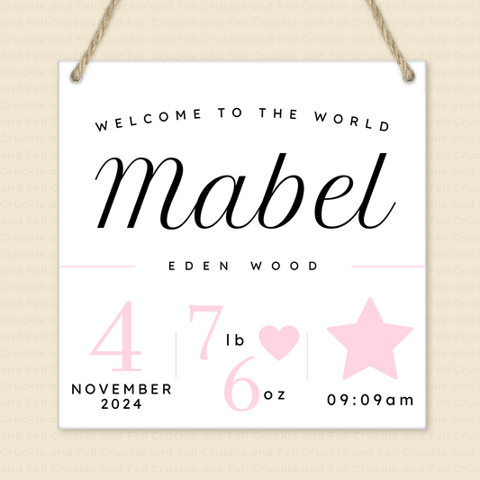 Personalised Welcome to the World Sign
