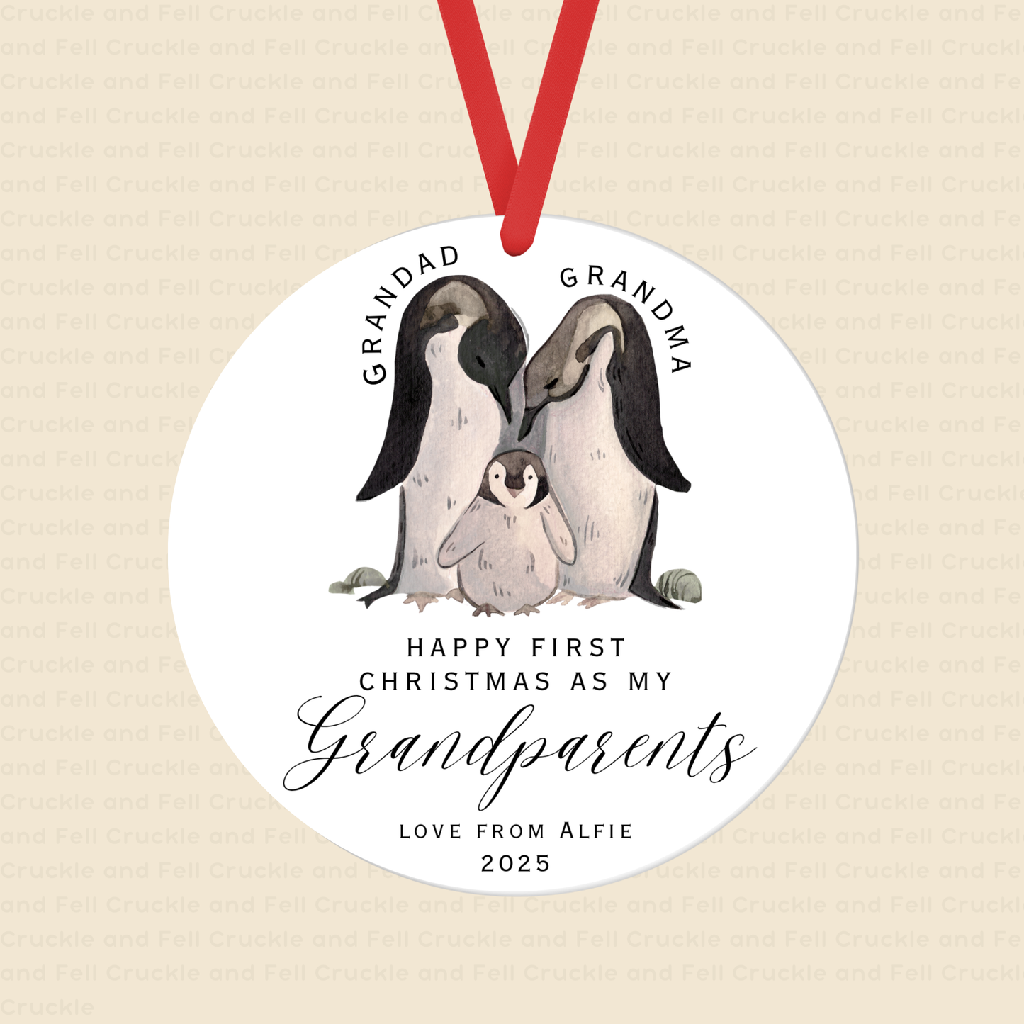 Personalised "Happy 1st Christmas as my Grandparents" Penguin Tree Decoration