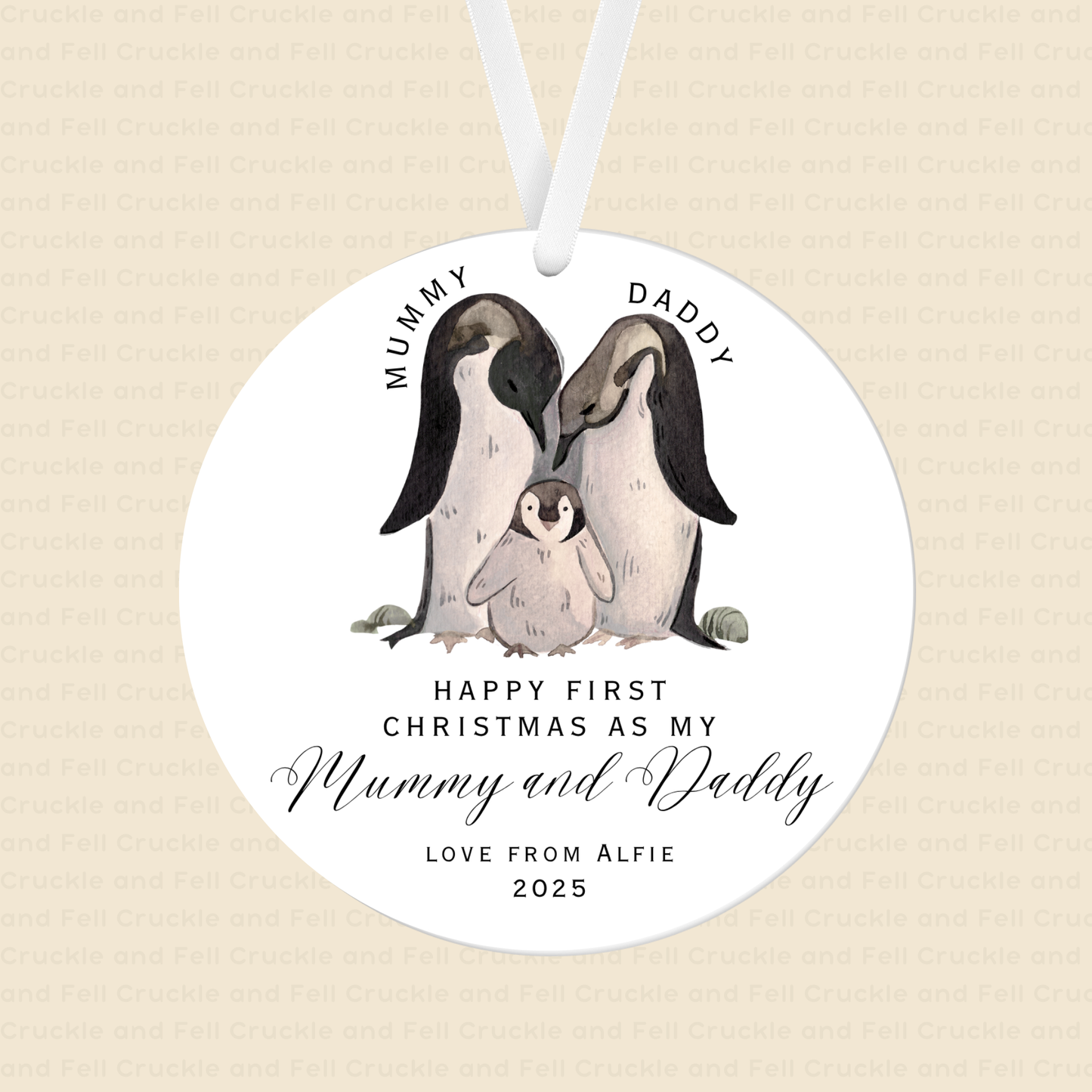 Personalised "Happy 1st Christmas as my Mummy and Daddy" Penguin Tree Decoration