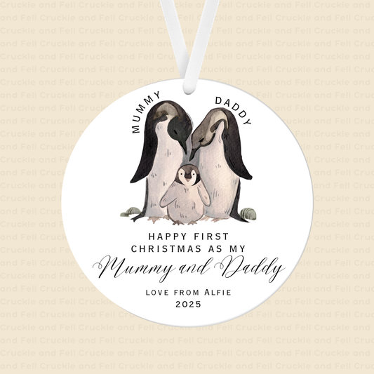 Personalised "Happy 1st Christmas as my Mummy and Daddy" Penguin Tree Decoration