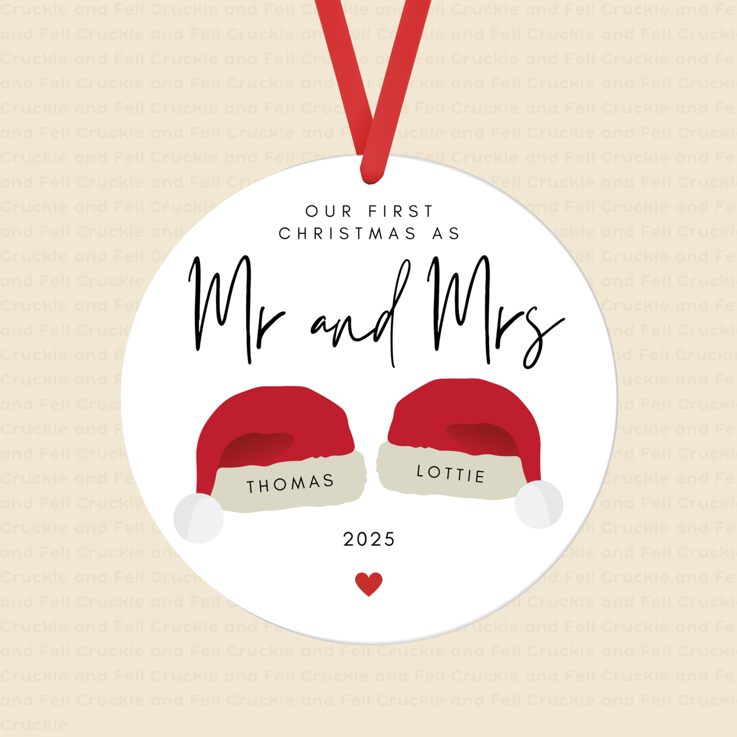 Personalised "Our First Christmas as Mr and Mrs" Santa Hat Tree Decoration
