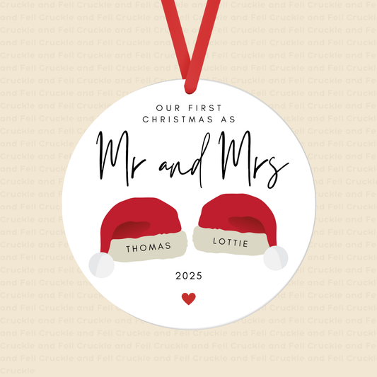 Personalised "Our First Christmas as Mr and Mrs" Santa Hat Tree Decoration