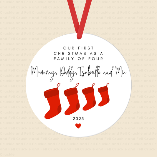 Personalised "Our First Christmas as a Family of Four" Stocking Tree Decoration