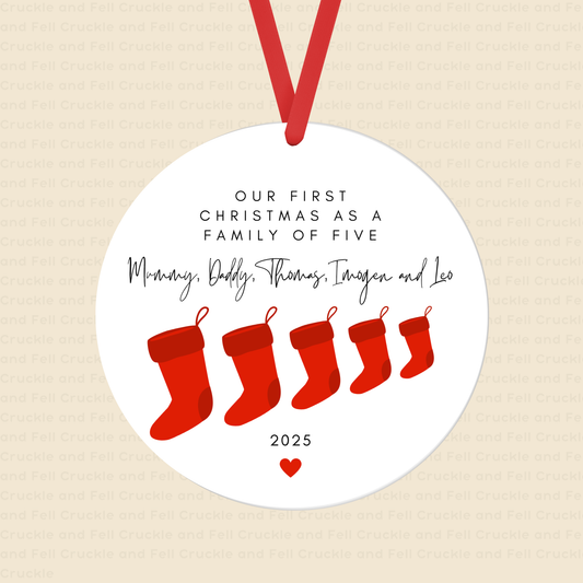 Personalised "Our First Christmas as a Family of Five" Stocking Tree Decoration